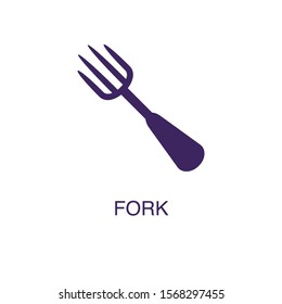 Fork element in flat simple style on white background. Fork icon, with text name concept template