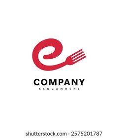 Fork and E-Letter Logo Design Symbol