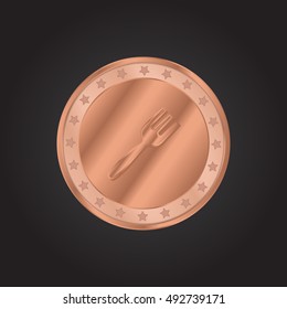 Fork embossed realistic bronze coin precious Icon / Logo Design