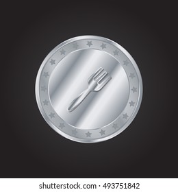 Fork embossed realistic silver / platinum coin precious Icon / Logo Design