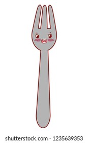 Fork with face over white background,