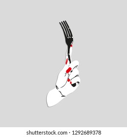Fork in the female hand. Vector illustration.