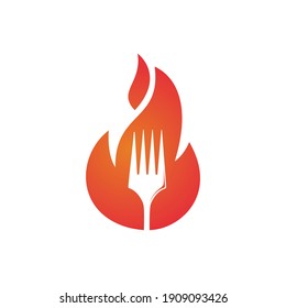 Fork fire vector logo design template. Spicy meals and Barbecue party logo concept.	