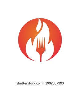 Fork fire vector logo design template. Spicy meals and Barbecue party logo concept.	