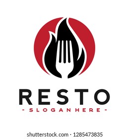 Fork and flames, grill, hot fork Logo Vector Inspiration