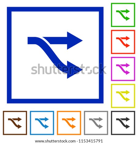 Fork flat color icons in square frames on white background