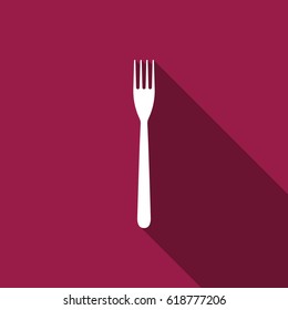 Fork flat icon with long shadow. Vector Illustration