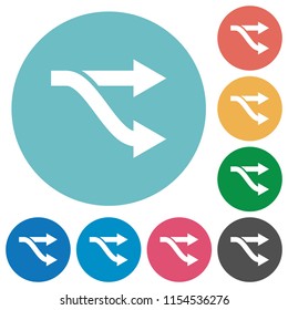 Fork flat white icons on round color backgrounds