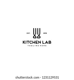 Fork Food with Lab Tube Beaker Logo Design Inspiration
