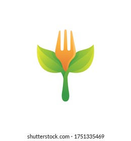 Fork Food Organic and Nature Green Leaf Logo Icon