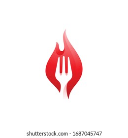 Fork Food Restaurant and Hot Fire Flame Logo Design