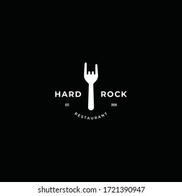 Fork formed Rock On Concert Gig Hand Gesture Sign. Creative logo design for music cafe restaurant. Vector illustration isolated on black