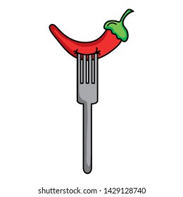 fork with fresh chili pepper vegetable