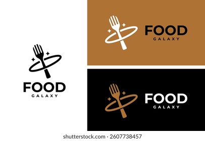 Fork galaxy restaurant vector logo design