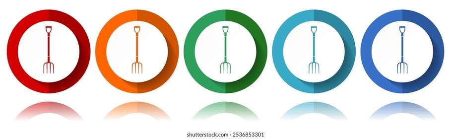 Fork, gardening tool vector icons, flat icon set for logo design, webdesign and mobile applications, colorful web button collection in eps 10