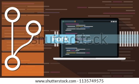 fork git concept with the icon line style and computer laptop programming script code text illustration