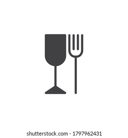 Icono de vector de horquilla y vidrio. Los ambientalistas y los recicladores llenaron un letrero plano para el concepto móvil y el diseño web. icono de glifo. Símbolo de seguridad alimentaria, ilustración del logotipo. Gráficos vectoriales