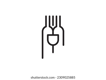 fork glass wine bottle for diner restaurant bar beverage logo design