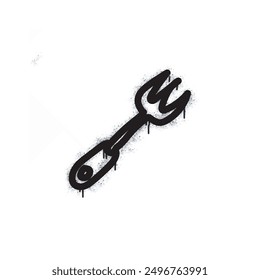 Fork graffiti spray painted black on white.