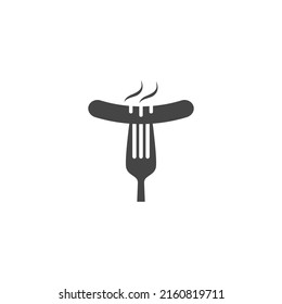 Fork with grill wurst, sausage vector icon