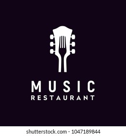 Fork Guitar Live Music Concert for Bar Cafe Restaurant Pub Nightclub logo design 