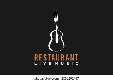 Fork Guitar Live Music Concert Untuk Bar Cafe Restaurant Pub Nightclub Logo
