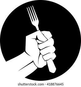 Fork In A Hand Fingers In A Fist Holding It. Can Be Used As An Icon Emblem Poster Vector Illustration