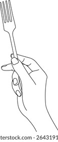 Fork in hand line art vector illustrationtration