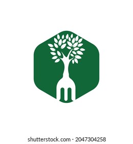 Fork hand tree vector logo design. Restaurant and farming logo concept.	