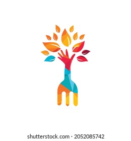 Fork hand tree vector logo design. Restaurant and farming logo concept.	