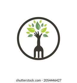 Fork hand tree vector logo design. Restaurant and farming logo concept.	