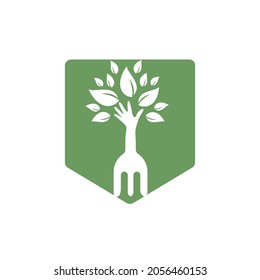 Fork hand tree vector logo design. Restaurant and farming logo concept.	
