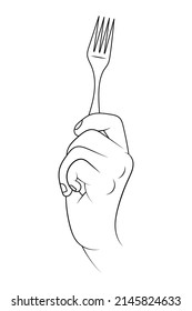 Fork in hand vector sketch illustration 