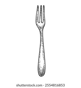 Fork, Hand-Drawn Vector, Graphic Style, Cartoon Illustration, Black and White, Sketch Style, Isolated on White Background