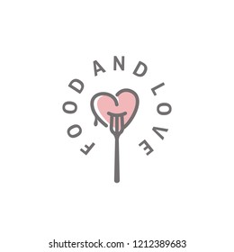 Fork Heart for Food Love Romance Romantic Bar Dinner Restaurant logo design