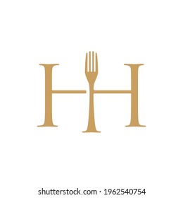 fork hh double h letter mark fork food restaurant logo vector icon illustration