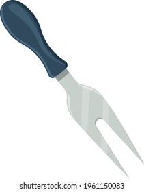 a fork for holding cheese while slicing different varieties with a dark handle . Vector illustration isolated on white background.