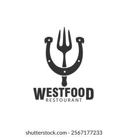 fork with horseshoe logo for bistro restaurant western texas vector template