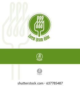 Fork icon, 3 f logo, green. It is also good for an organic restaurant.