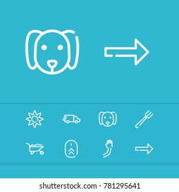 Fork icon with arm, flower and scroll up editable symbols. Set of arrow, palm, hand icons and mouse concept. Editable vector elements for logo web mobile app UI design.