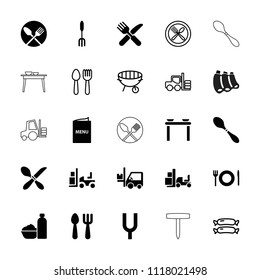 Fork icon. collection of 25 fork filled and outline icons such as menu, sausage, bbq, tonometer. editable fork icons for web and mobile.