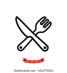 fork icon and knife icon in trendy flat design, kitchen utensil icon 