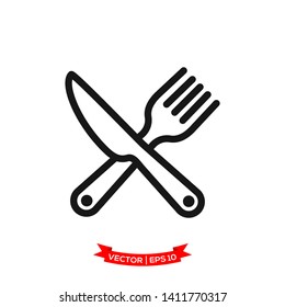 fork icon and knife icon in trendy flat design, kitchen utensil icon 