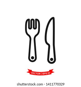 fork icon and knife icon in trendy flat design, kitchen utensil icon 