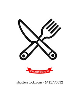 fork icon and knife icon in trendy flat design, kitchen utensil icon 