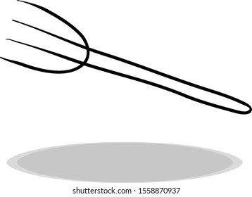 Fork icon on white background, hand drawing. Flat design. Illustration cutlery, contour of symbol black