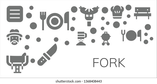 fork icon set. 11 filled fork icons.  Collection Of - Menu, Fork, Farmer, Sieve, Saddle, Barbecue, Sausage, Knife, Chef, Cutlery, Picnic