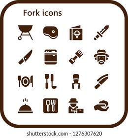  fork icon set. 16 filled fork icons. Simple modern icons about  - Grill, Steak, Menu, Knife, Dishwasher, Rake, Farmer, Fork, Soup ladle, Meal, Restaurant, Gardening