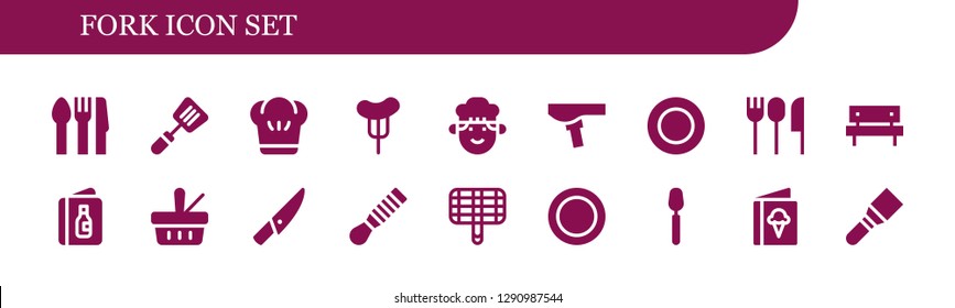  fork icon set. 18 filled fork icons. Simple modern icons about  - Cutlery, Spatula, Chef, Sausage, Saddle, Plate, Picnic, Menu, Knife, Grill, Dish, Spoon - Shutterstock ID 1290987544