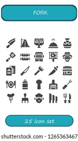  fork icon set. 25 filled fork icons. Simple modern icons about  - Knife, Parabola, Recipe book, Meal, Canteen, Spatula, Sausage, Grill, Bbq, Farmer, Menu, Rake, Restaurant, Fork